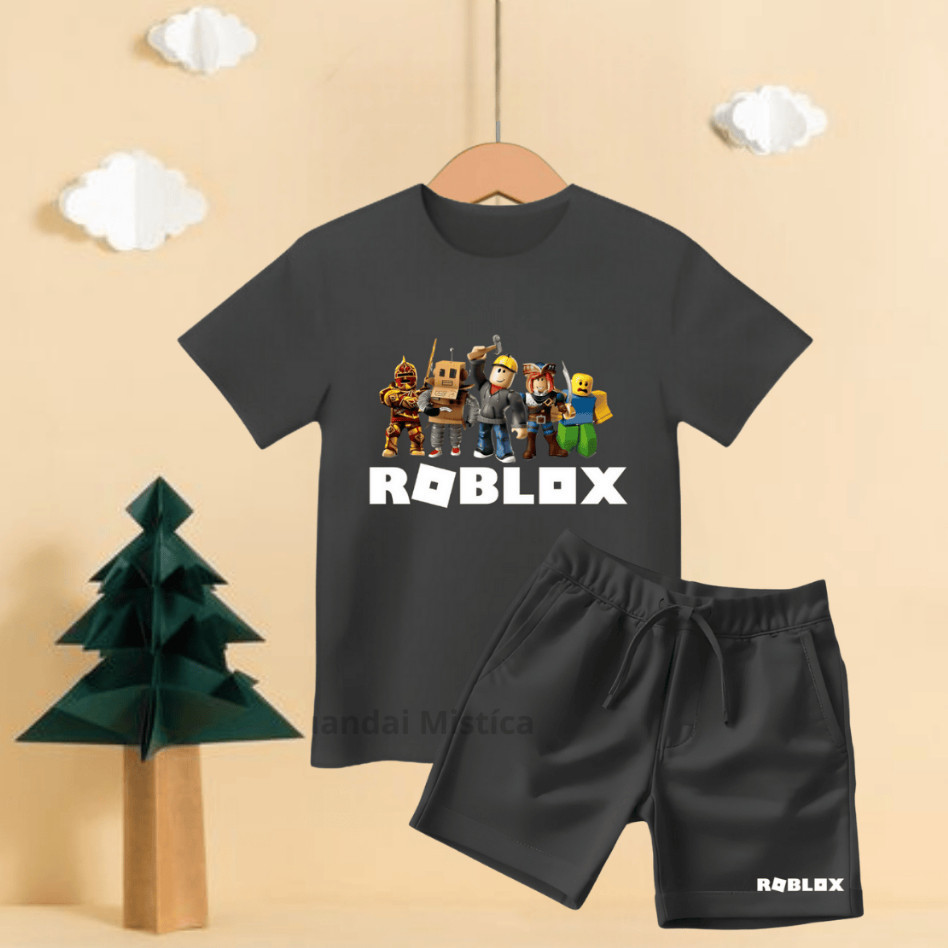 Conjunto Infantil Roblox Battle Royale Jogo Desenho Camiseta 100% Algodão E Bermuda Moletinho