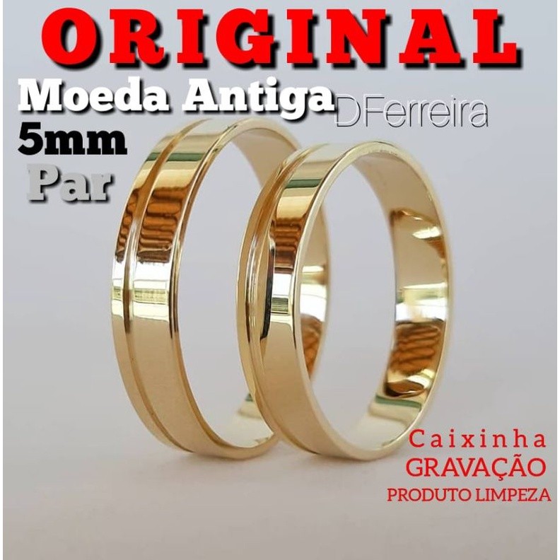 Aliança Moeda Antiga...(par)...original Reta 5mm Com 1 Friso Lateral
