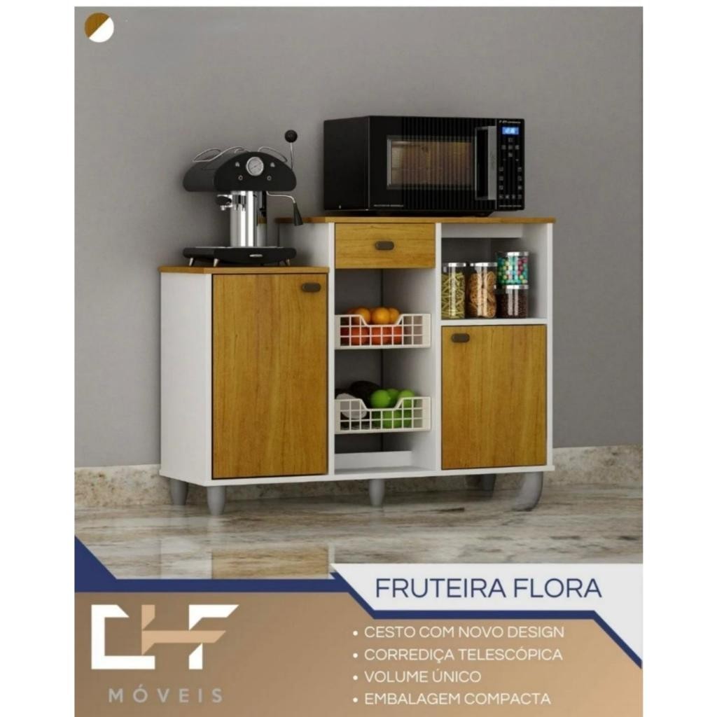 Fruteira  Flora 2 Portas 1 Gaveta, Móvel para Cozinha com Design Versátil & Leve!!! em Oferta na Shopee