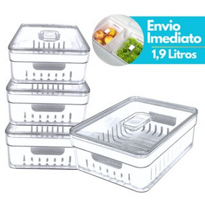 Organizador de Geladeira 1,9 Litros Cesto Com Tampa Multiuso Alimentos Verduras e Vegetais