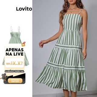 (LIVE STREAM SALE) Lovito Vestido listrado elegante para mulheres LBL18206 em Oferta na Shopee