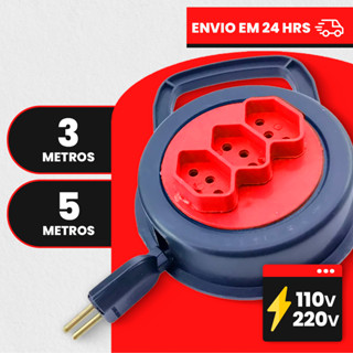 Extensão Retrátil 3/5 metros Redonda 110/220v Bivolt 10A - Colorida em Oferta na Shopee