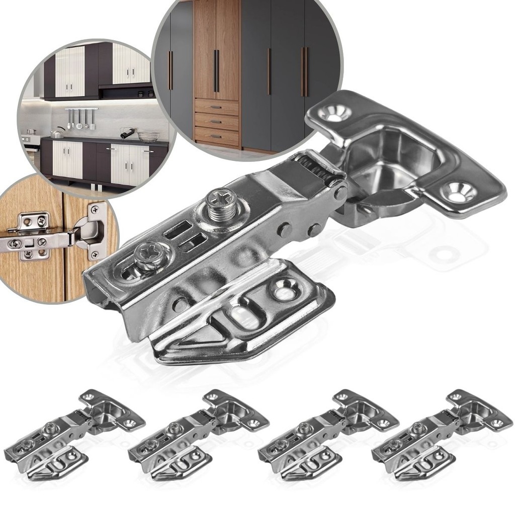 Kit 5 Dobradiça Aço Inox Reta Pistão Amortecedor 35mm Slow Soft Closing Baixa Portas Móveis Resistente Oxidação Calço