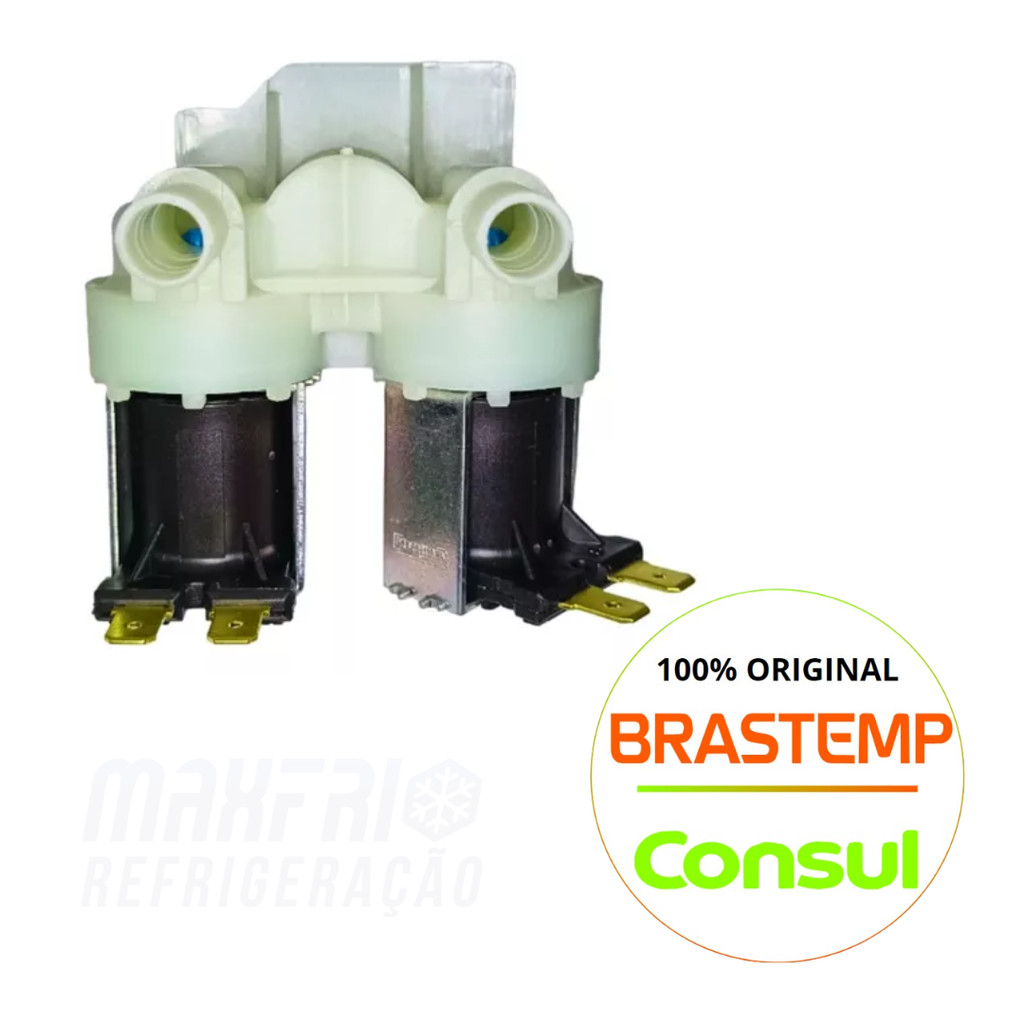 VALVULA DE ENTRADA DE AGUA DUPLA 2 VIAS (220V) MAQUINA DE LAVAR BRASTEMP CONSUL ORIGINAL - BWL09 - BWB09 - CWE10