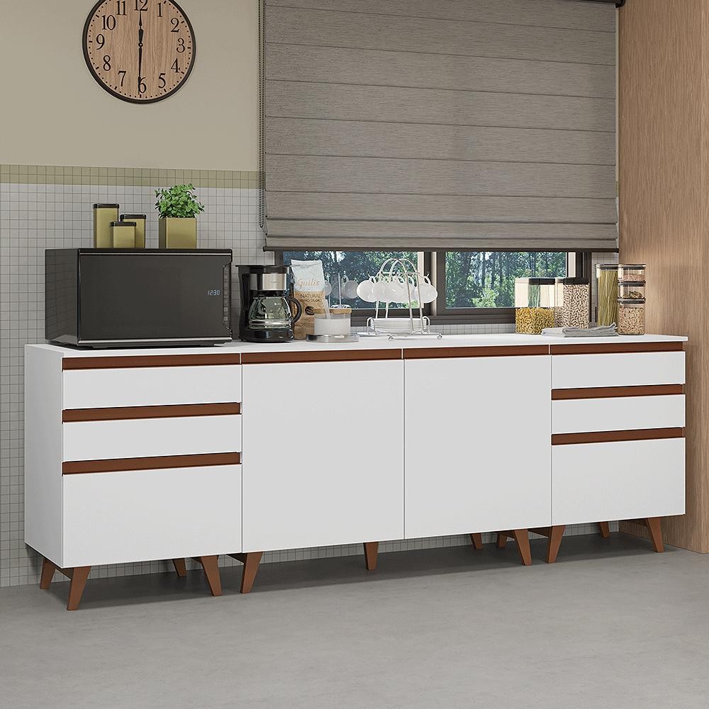 Kit com Três Balcões de Cozinha 2 Portas 6 Gavetas (com tampo) Branco Reims Madesa em Oferta na Shopee