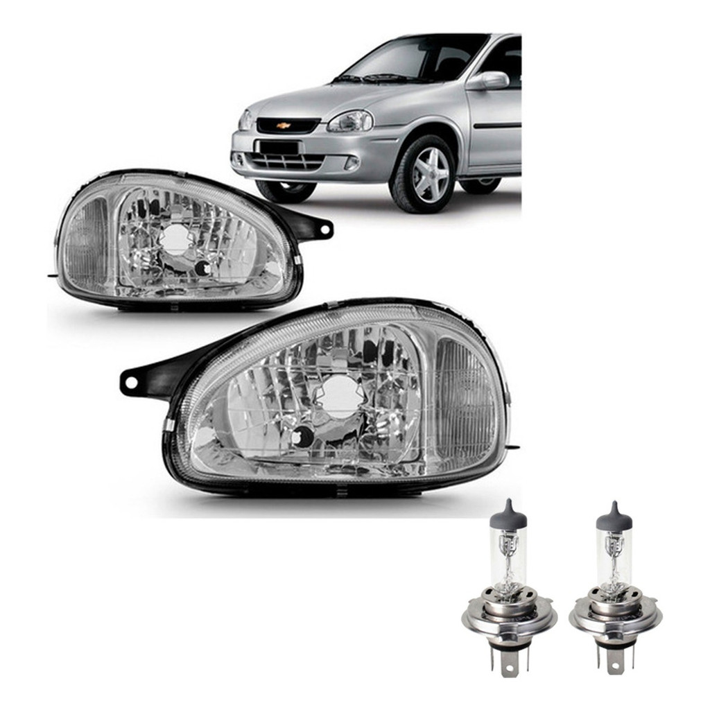 KIT PAR FAROL DIANTEIRO MASCARA CROMADA CORSA 2001 ATÉ 2010 + PAR LÂMPADA H4 HALOGENA em Oferta na Shopee