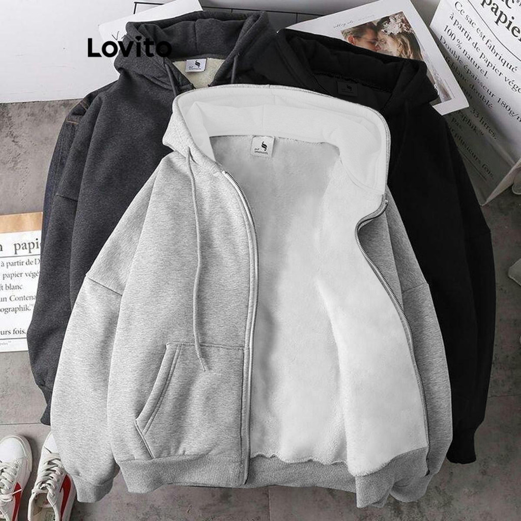 Lovito Casaco casual com zíper liso para mulheres LNL67083
