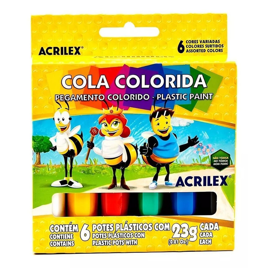 COLA COLORIDA 6 CORES ACRILEX 23G