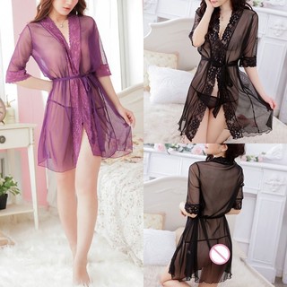 Babydoll Renda Cinto Traje para Dormir Sensual Feminino T058