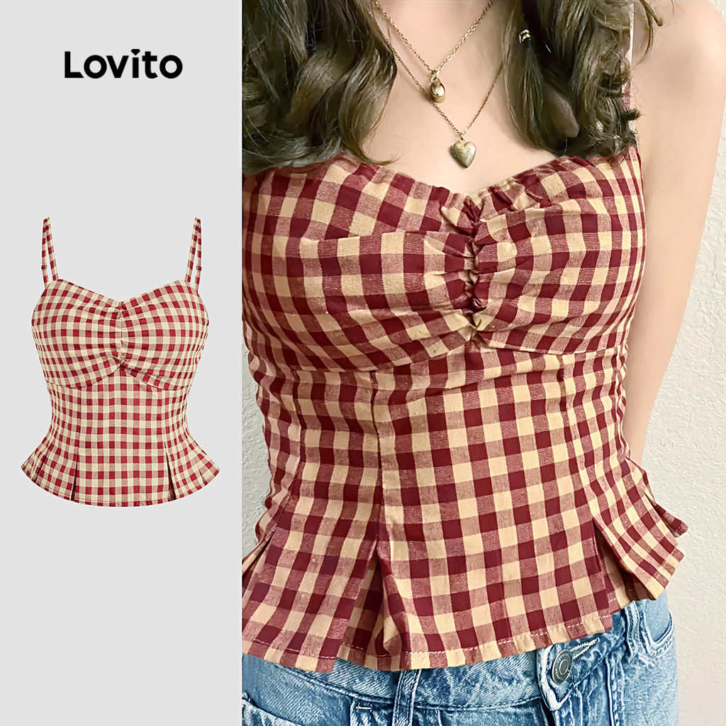 Lovito Regata Casual xadrez plissada para mulheres L128ED339 - Women Clothes