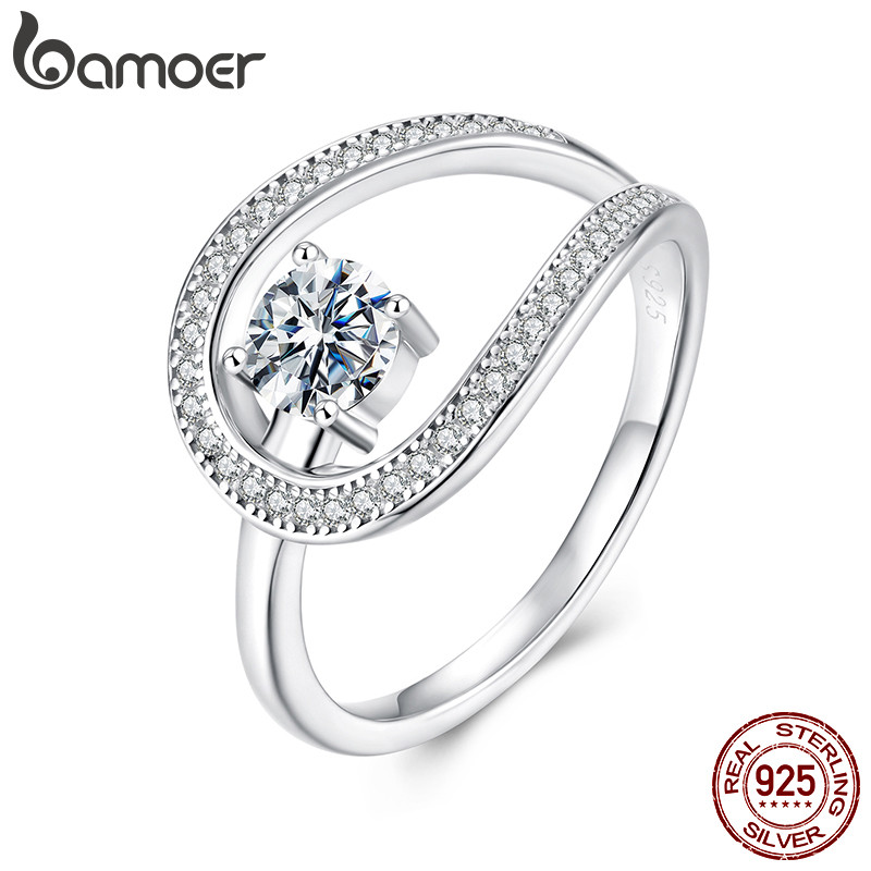 Anel De Prata Esterlina 925 Bamoer Luxo Moissanite Design Joias Presente Feminino em Oferta na Shopee