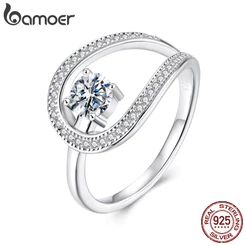 Anel De Prata Esterlina 925 Bamoer Luxo Moissanite Design Joias Presente Feminino