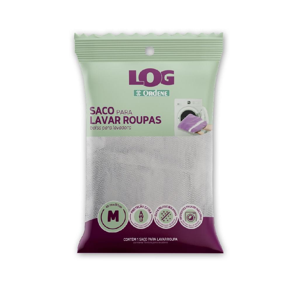 Saco para Lavar Roupa Delicada Médio Branco/Rosa Log Ordene em Oferta na Shopee