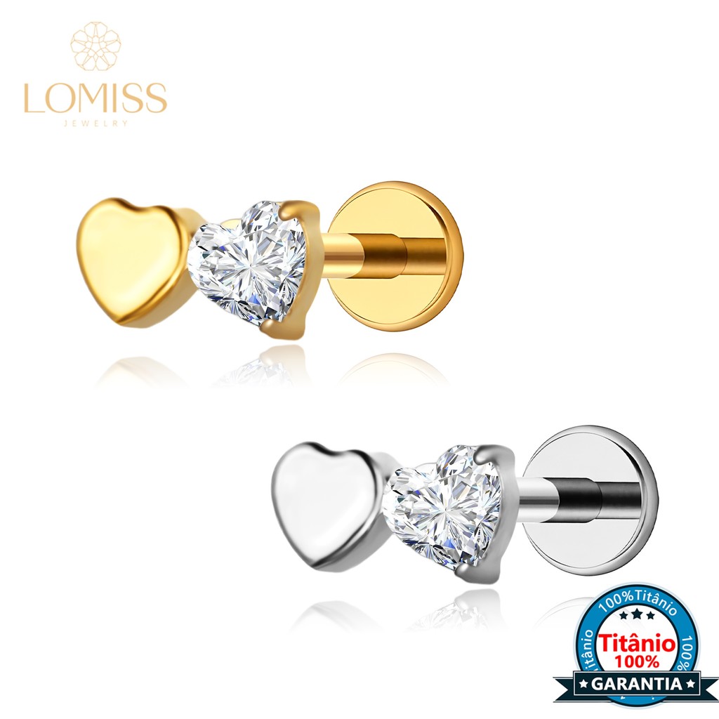 Piercing Helix Tragus Conch Labret Titânio Dois Corações Zircônia Cravejada em Oferta na Shopee