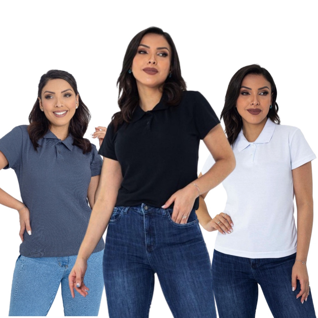Camiseta Polo Feminina Fashion Moda Social