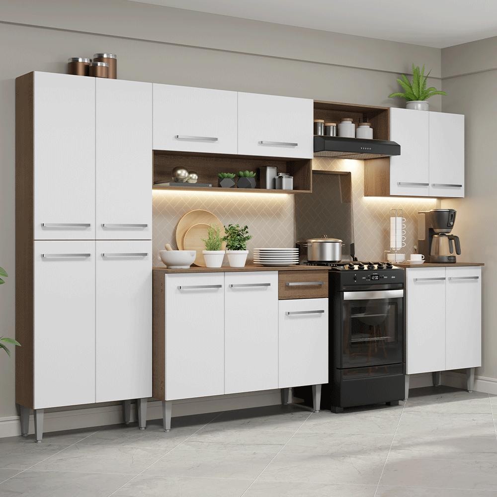 Armário de Cozinha Completa 293cm Rustic/Branco Emilly Madesa 02