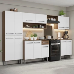 Armário de Cozinha Completa 293cm Rustic/Branco Emilly Madesa 02