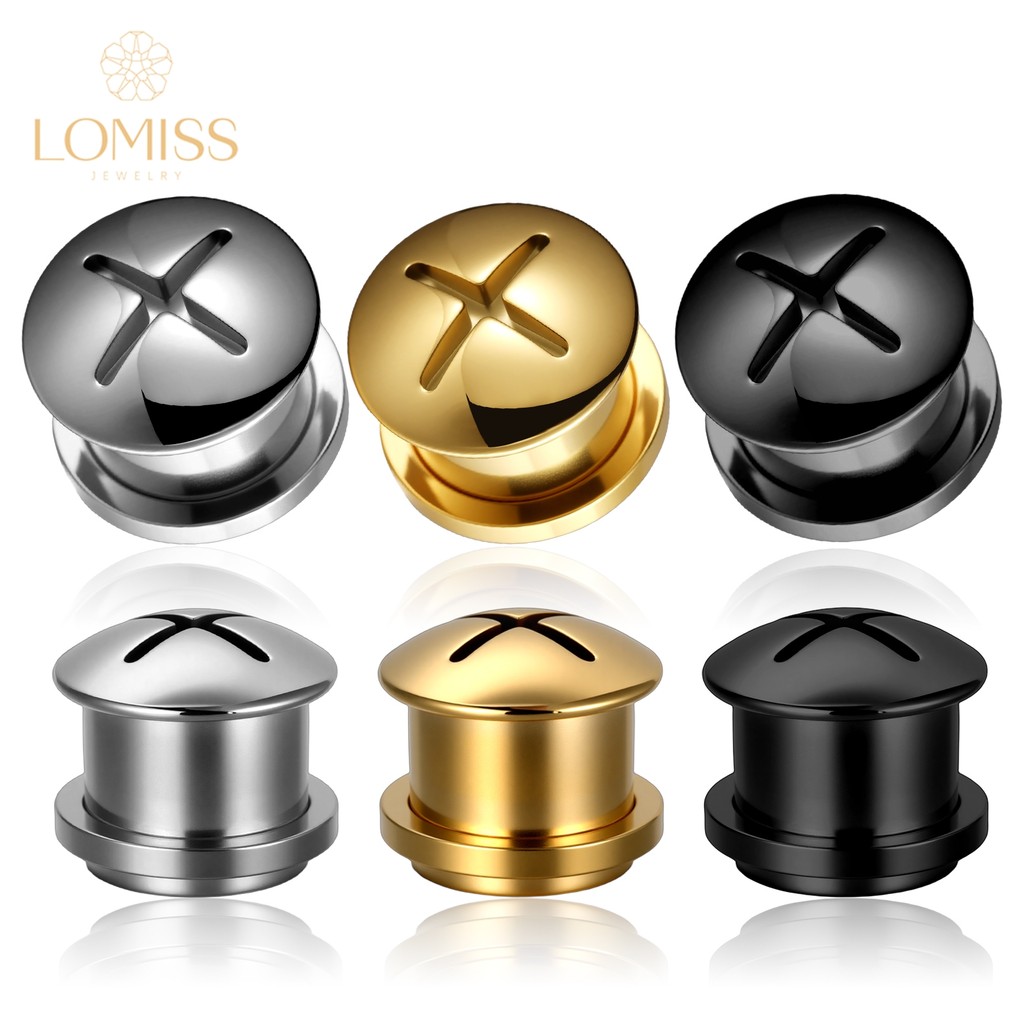 Alargador de Orelha Personalizado Aço Cirúrgico Black Topo Modelo Parafuso em Oferta na Shopee