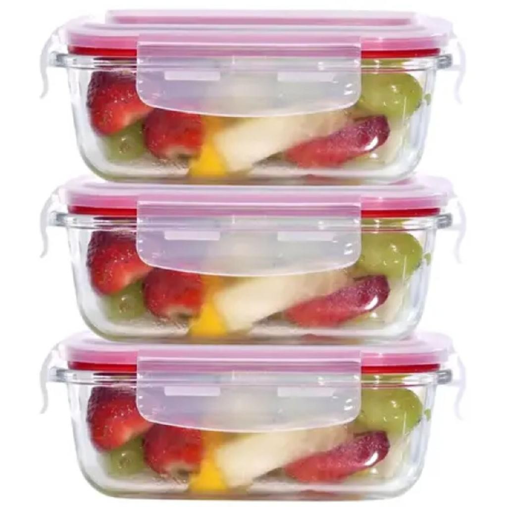 Kit 3 Potes Herméticos Vidro Quadrado 320ml 520ml 800ml Tampa Vedação Alimentos Cozinha
