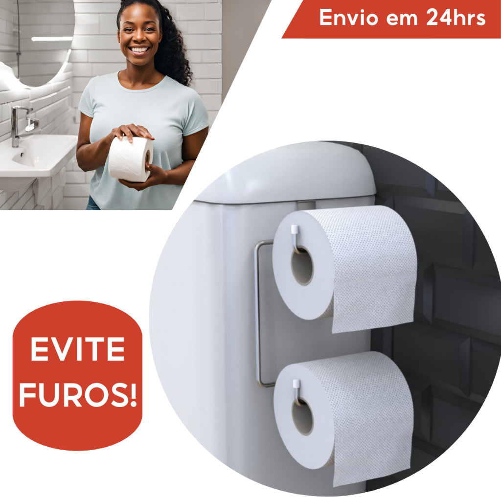 Suporte Porta Papel Higienico Duplo Aramado Para Caixa Acoplada Cromado Aço Preto Branco