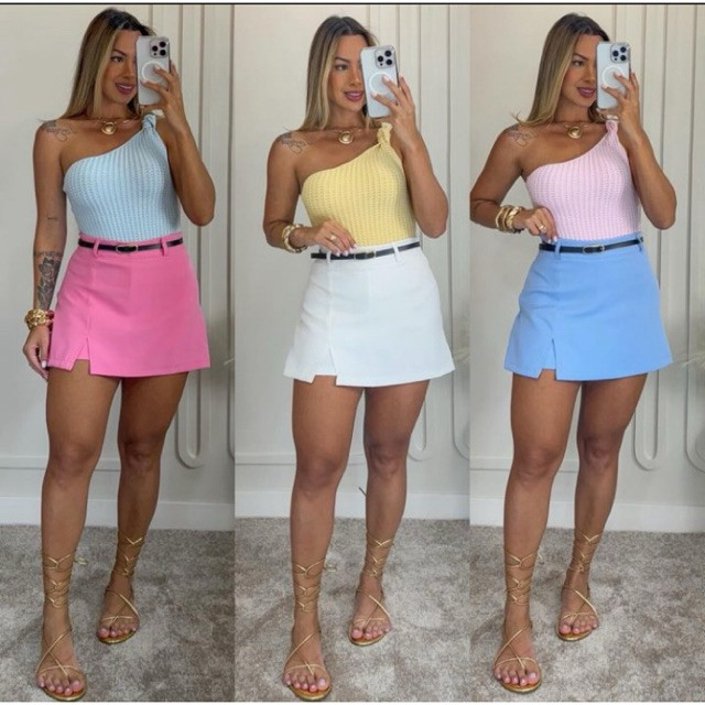Short Saia Feminino Alfaiataria Social Fenda lateral com Cinto Tendência Candy Color em Oferta na Shopee