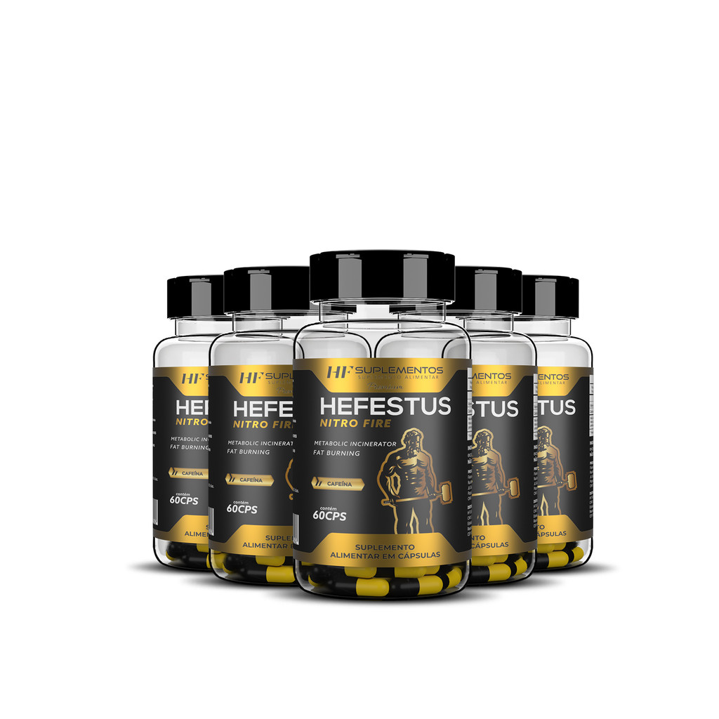 Kit 5 unidades Pré-Treino Hefestus 60 cápsulas HF Suplementos – Energia, Foco e Performance para Treinos Intensos!