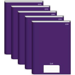 Caderno Brochura Universitário 96 Folhas Jandaia Stiff – Capa Dura Roxo | Papel 56g | Kit com 5 Unidades Sortidas