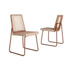 Cadeira Sala de Jantar Wood 1751 Aço Kit 2 Uni Rose/Linho Areia - Carraro