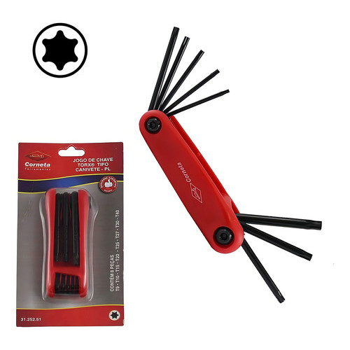 Jogo Chave Torx T9 A T40 Sem Furo Guia Tipo Canivete Corneta