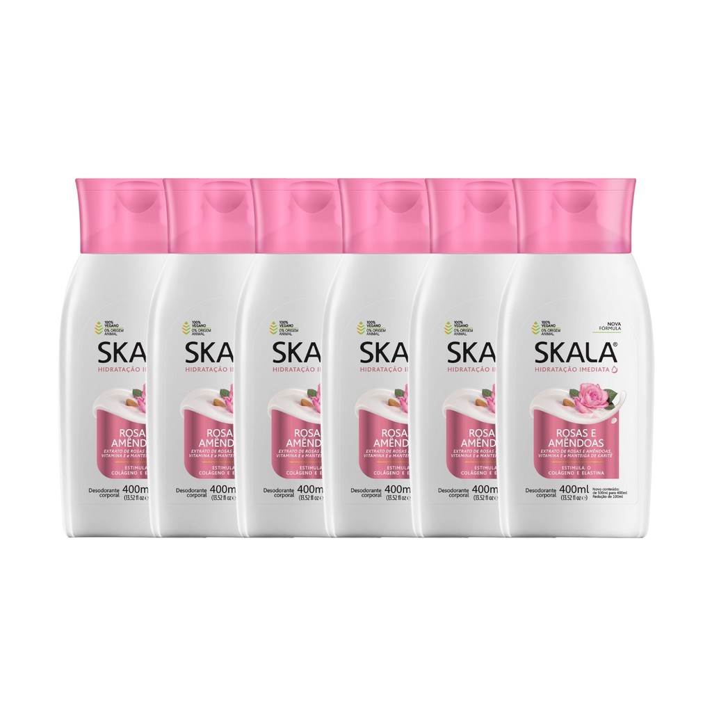 Kit 6 Loção Creme Hidratante Corporal Rosas E Amêndoas Skala - Beauty