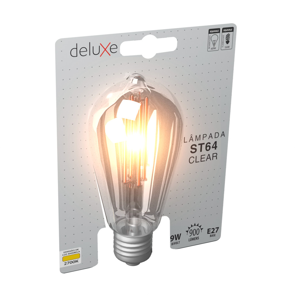 Lampada Led Vintage ST64 Clear 9w 900lm 2700K E27 Deluxe em Oferta na Shopee