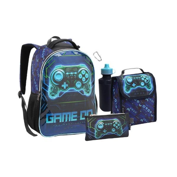Kit Mochila Costas 4 Itens Game Escolar Menino Novidade