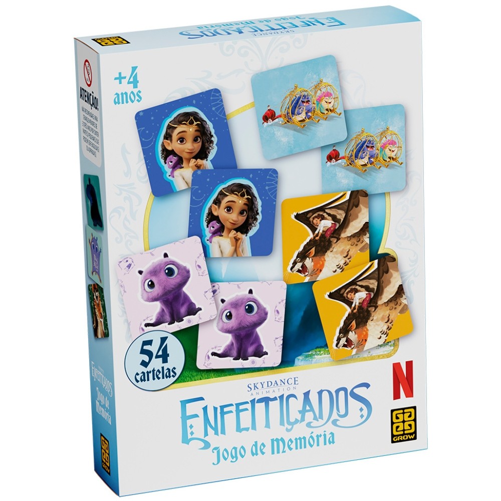 JOGO DE MEMÓRIA ENFEITIÇADOS 54 CARTELAS GROW NETFLIX DESENHO PERSONAGENS MAGIA MONSTROS PRINCESAS