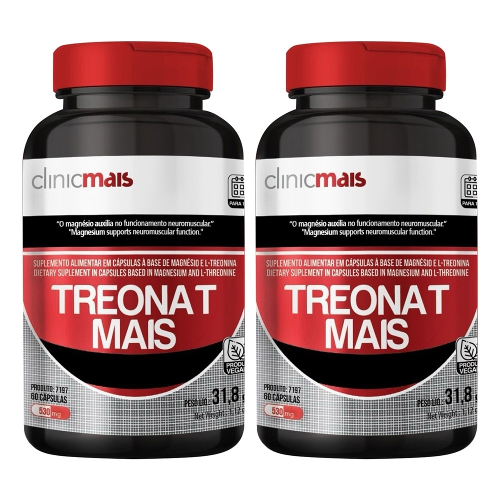 Kit 2 Magnésio L treonato Treonat Mais Clinicmais 60 Cápsulas Treonato