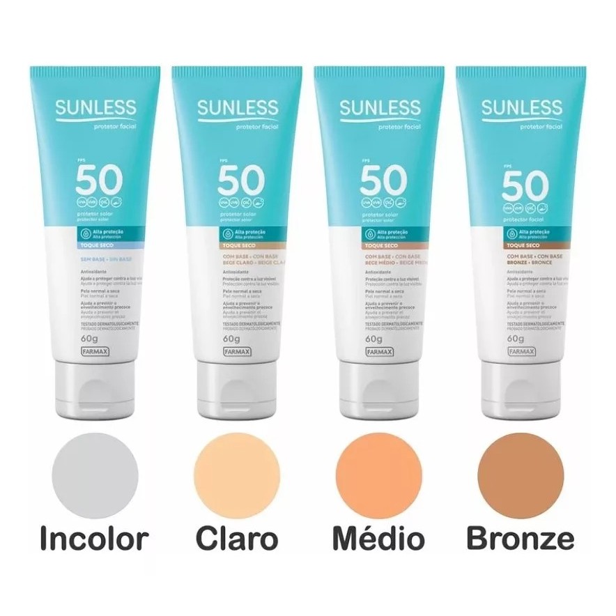 Protetor Solar Facial Sunless FPS 50 - 60g Toque Seco Envio Imediato em Oferta na Shopee
