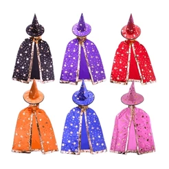 Kit Capa Com Chapéu Bruxa Infantil Halloween Estampado