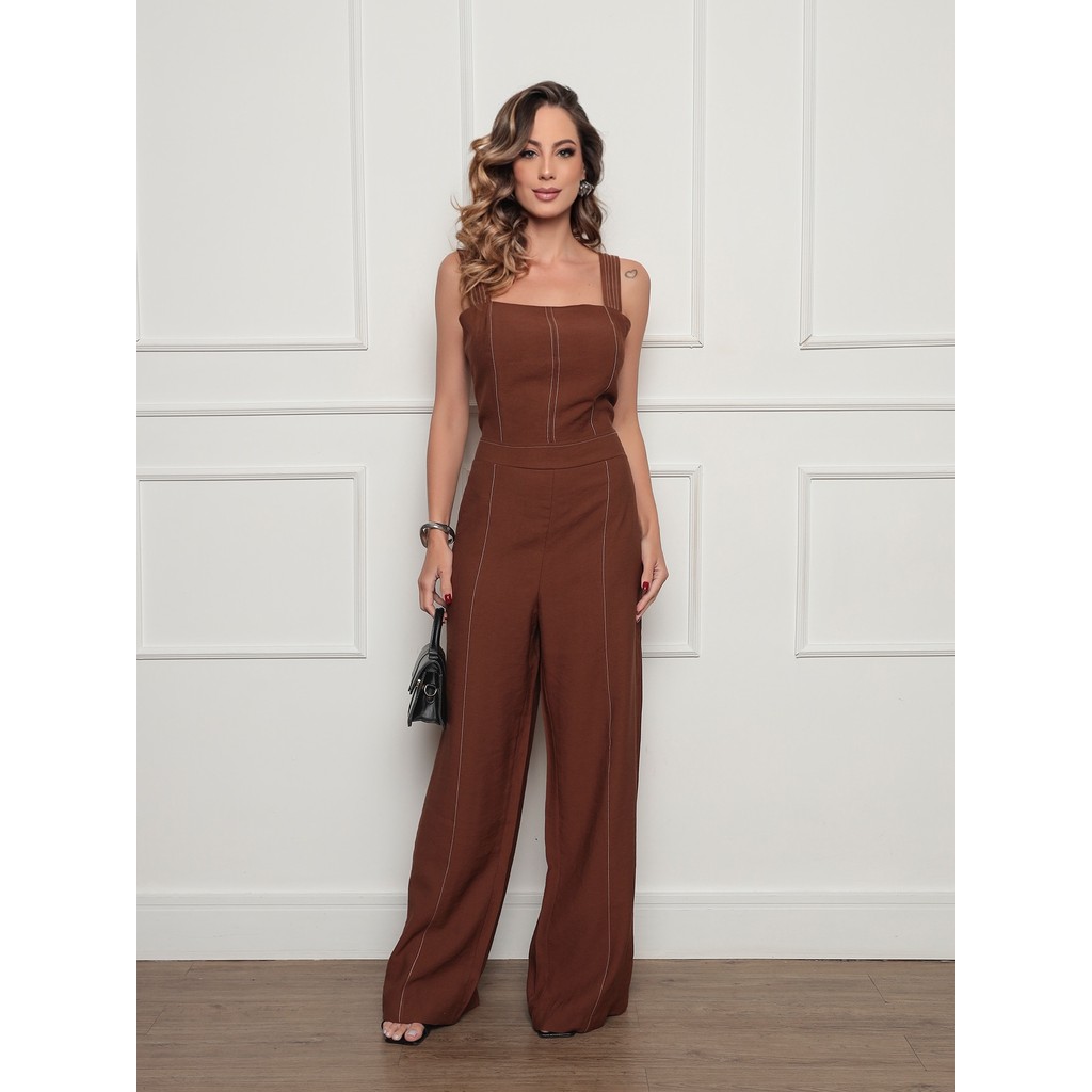 DUOUNO MODAS - MACACAO ELEGANTE FEMININO DE ALÇA EM MARANTE COM PESPONTOS E ZÍPER - MACACOES em Oferta na Shopee