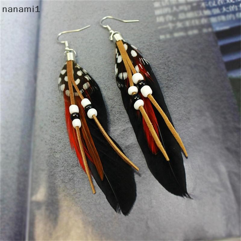 nanami1 Moda sel Brincos Pendurados Contas De Couro Penas Indianas Boutique em Oferta na Shopee