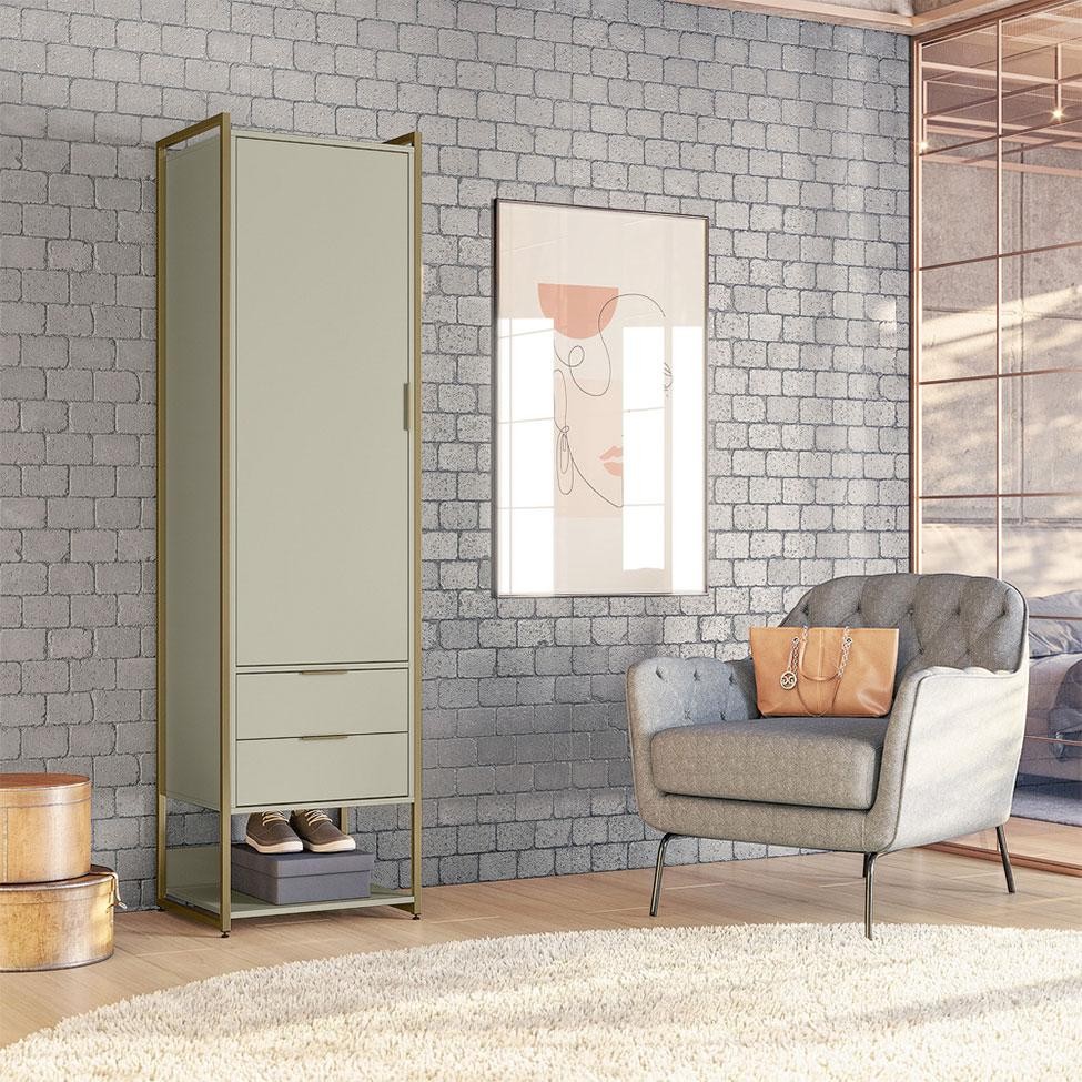 Guarda-Roupa Closet Industrial Mital 1 PT 2 GV Off White e Dourado - Home & Living