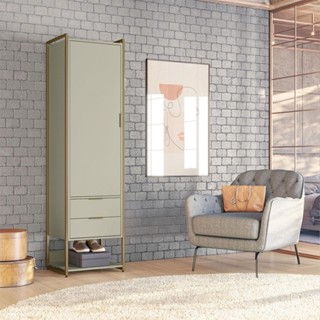 Guarda-Roupa Closet Industrial Mital 1 PT 2 GV Off White e Dourado em Oferta na Shopee