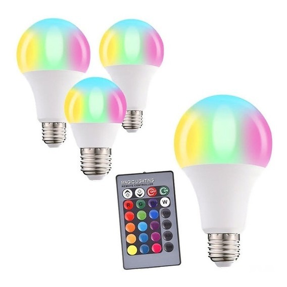 Lâmpada Led Rgb 16 Cores Bulbo 10w ou  Dicróica 5w Bivolt E27 Com Controle Remoto em Oferta na Shopee