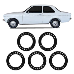 Kit 5 Adesivos Calota Chevette 1976 Sl Tubarão Preto/cromado