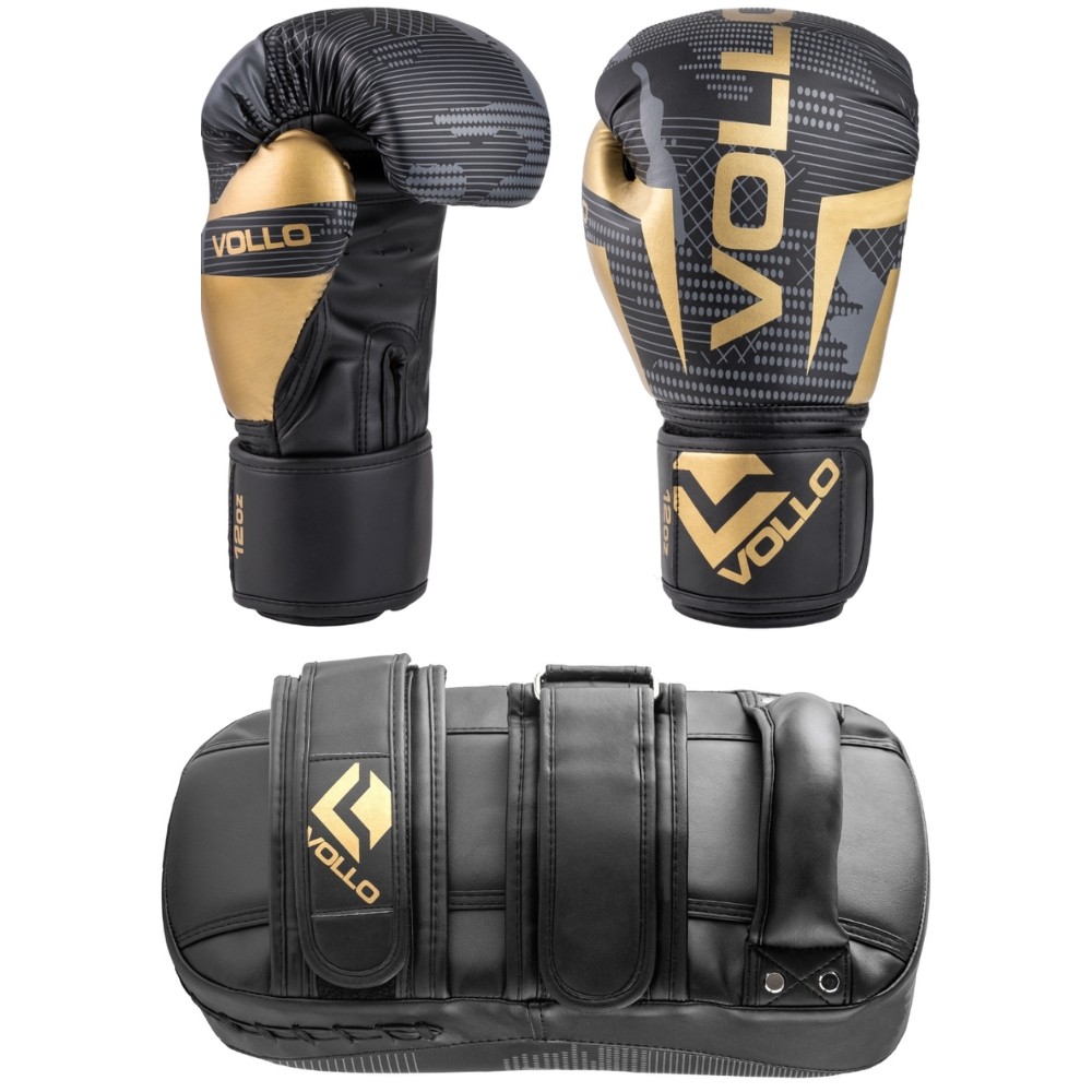 Luva de Boxe Muay Thai 12Oz Par + Aparador de Chute Luta Vollo