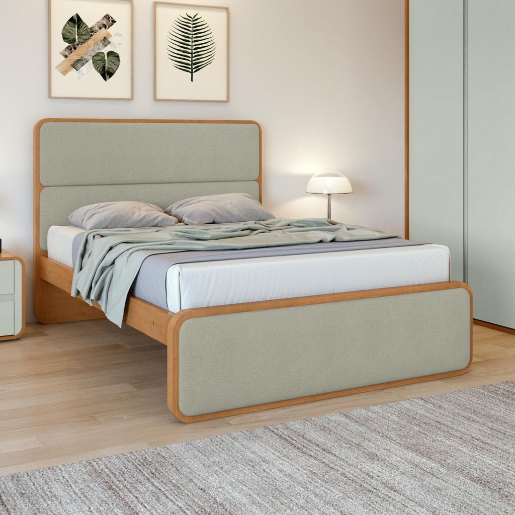 Cama Casal 1,40 Easy Like Tecido Boucle Sálvia Amendoa Clean em Oferta na Shopee