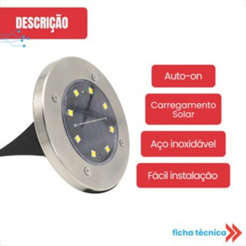 kit 4-12 Balizador Solar Luminária Led Metal Espeto Redondo Jardim Chão Branco Quente 3000K LUMX3