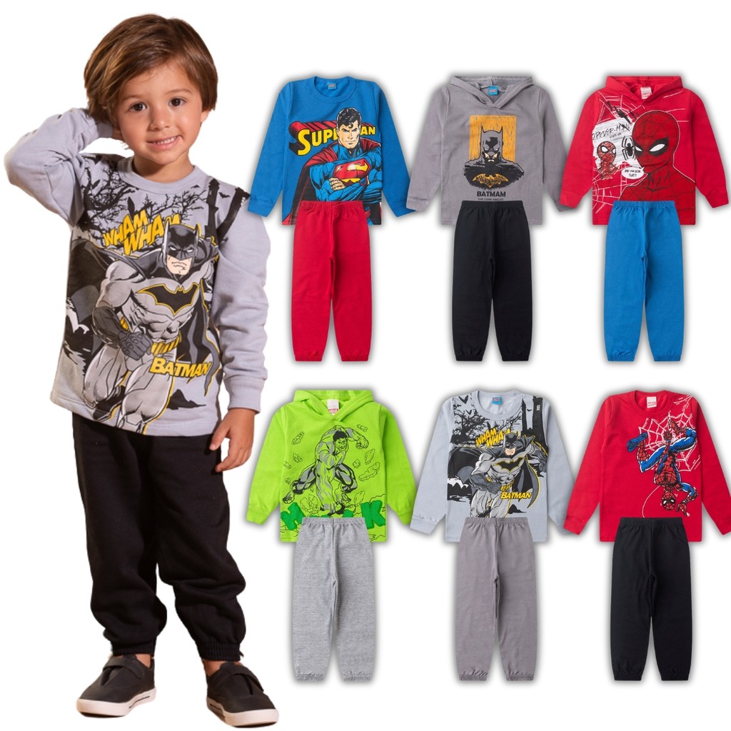 Kit 6 Peças de Roupas Menino Infantil Personagens Inverno Sortidas - Conjunto Masculino Heróis
