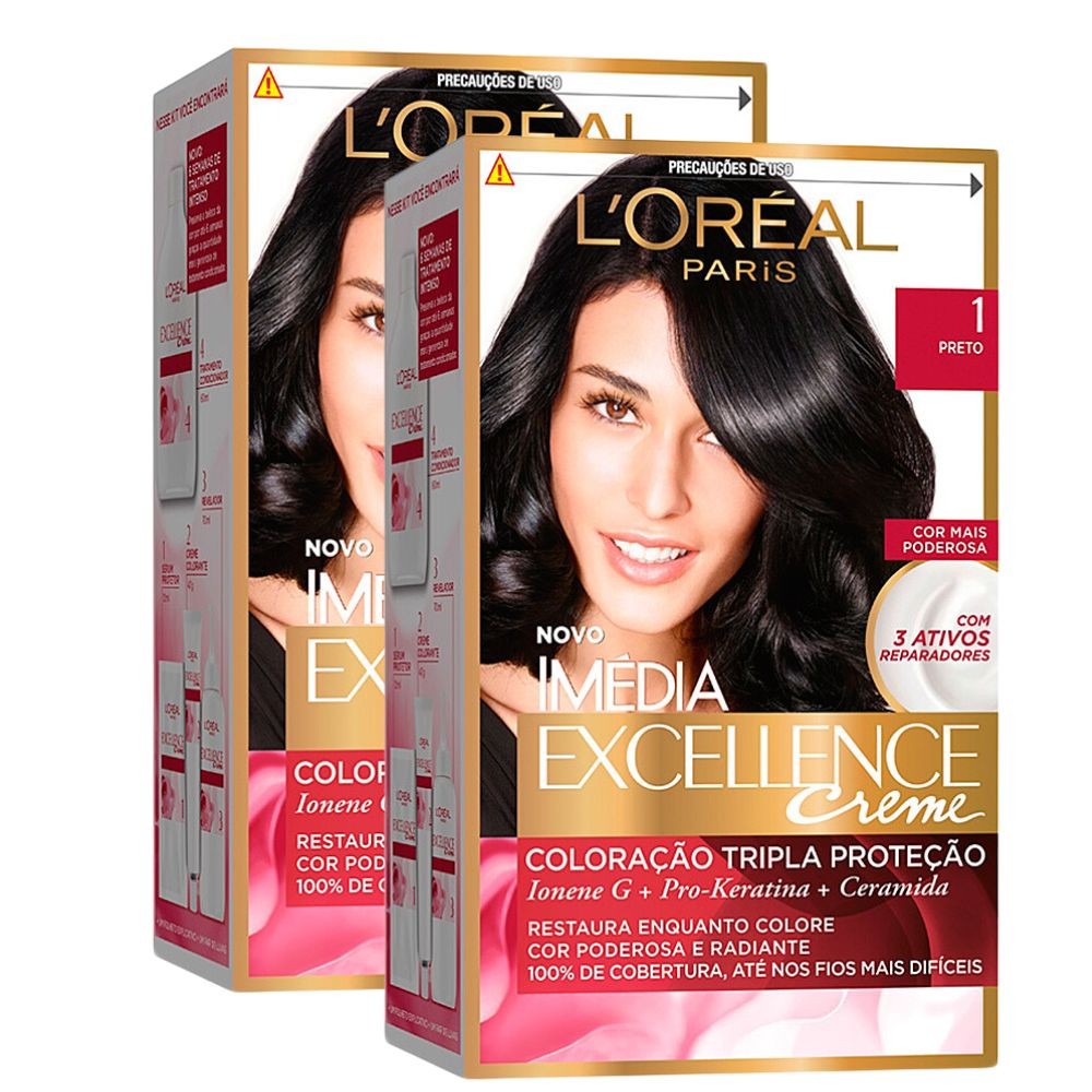 Kit 2 Tintura Creme Imédia Excellence L'oréal Preto 1 Kit - Beauty
