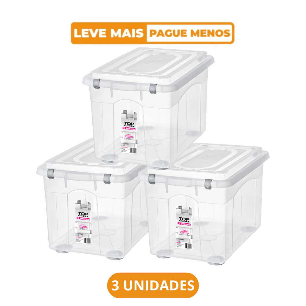 Kit 3 Caixa Organizadora Transparente 56,1L TopStock Sanremo em Oferta na Shopee
