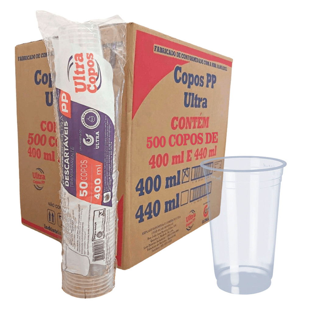 COPO 400ML DESCARTÁVEL LISO C/500 TRANSPARENTE PP SUCO VITAMINA REFRI ULTRA