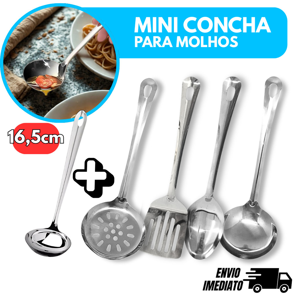Kit Colher de Arroz+ Escumadeira +MINI Concha+ Espatula Concha Utensilios INOX